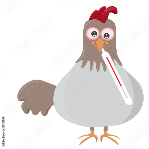 vector illustration of bird with thermometer, having bird flu also known as h5n1 or h5n8.