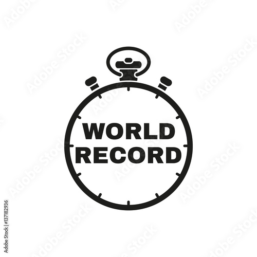 Stopwatch with the word world record icon. symbol. Flat design. Stock - Vector illustration
