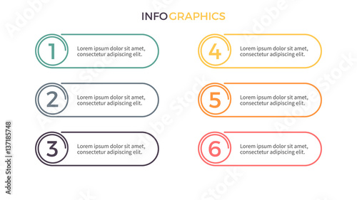 Business infographics. Presentation with 6 options. Vector design elements.