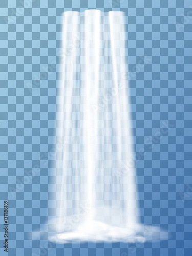 Realistic vector waterfall with clear water. Natural element for design landscape images. Isolated on transparent background.