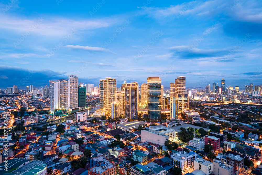 Makati City Skyline at night. Manila, Philippines.