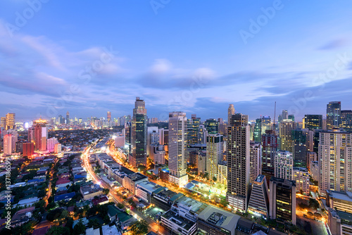 Makati City Skyline at night. Manila, Philippines.