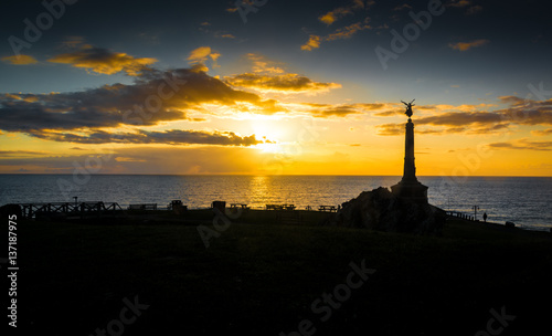 Aberystwyth war memorial at sunset.