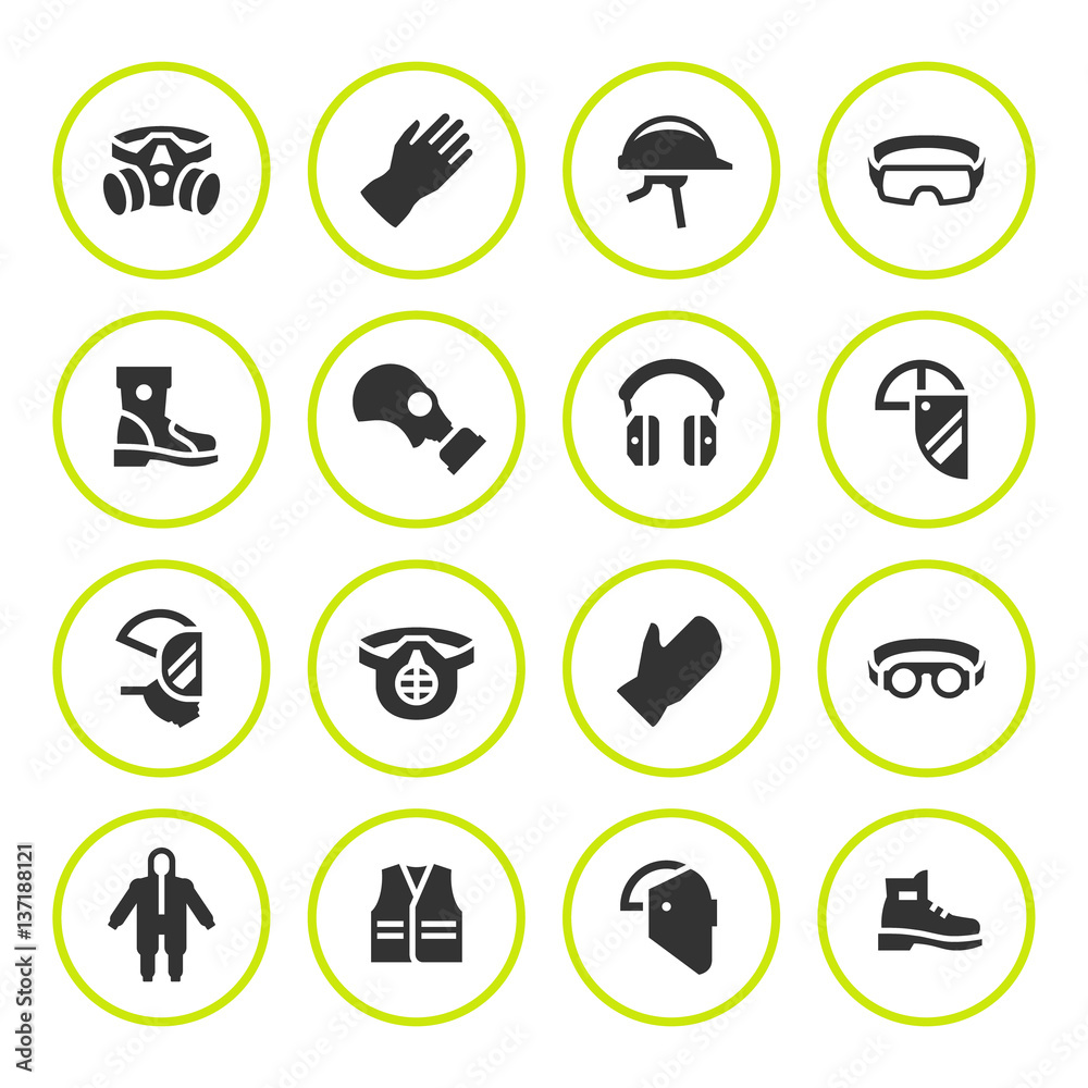 Set round icons of personal protective equipment Set round icons of personal protective equipment