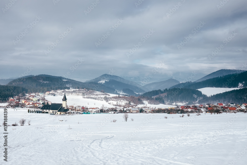 Vinter landscape - small village in Slovakia Tatra Mountain