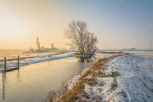 Dutch countryside in typical winter light © martijnvandernat