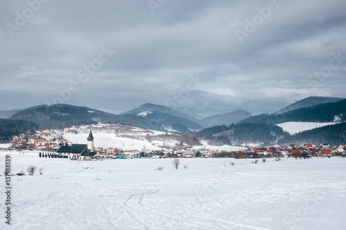 Vinter landscape - small village in Slovakia Tatra Mountain photo
