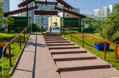 Stairs made of red bricks leading up