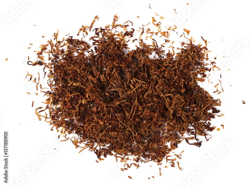 pile tobacco isolated on white background, top view photo