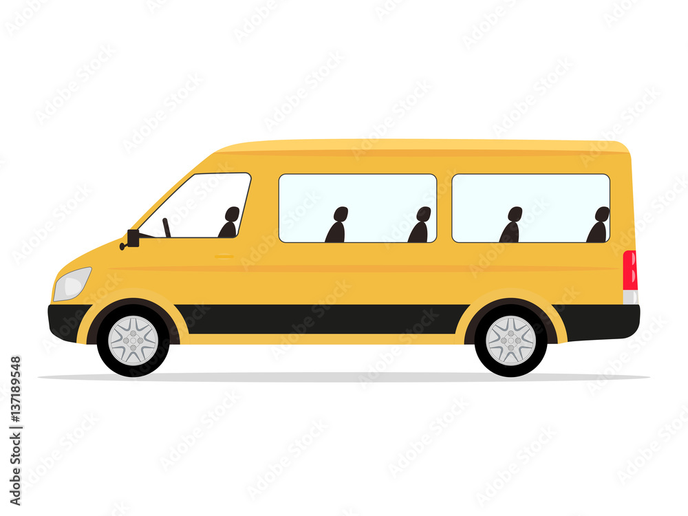 Vector cartoon yellow minibus passengers