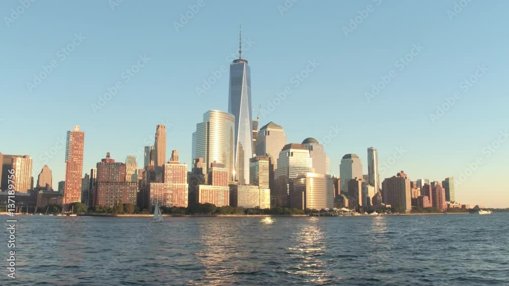 HYPERLAPSE: Downtown Manhattan financial district resplendent in golden sunset