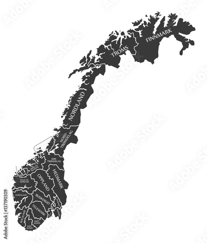 Norway Map labelled black illustration