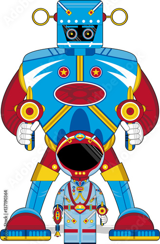 Retro Science Fiction Robot and Spaceman