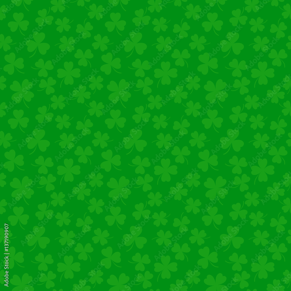 Clover leaves seamless vector pattern. St. Patrick's Day green background. Shamrock wallpaper