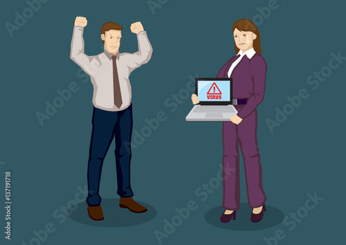 Virus Attack on Business Computer Cartoon Vector Illustration