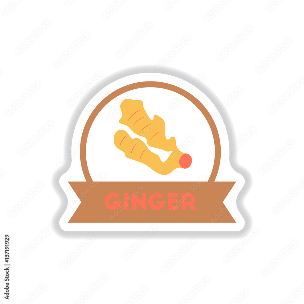 Label icon on design sticker collection kitchenware seasoning ginger with ribbon Label icon on design sticker collection kitchenware seasoning ginger with ribbon