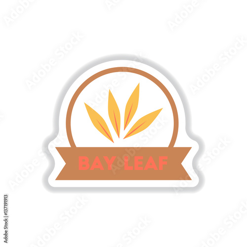 Label icon on design sticker collection kitchenware seasoning bay leaf with ribbon