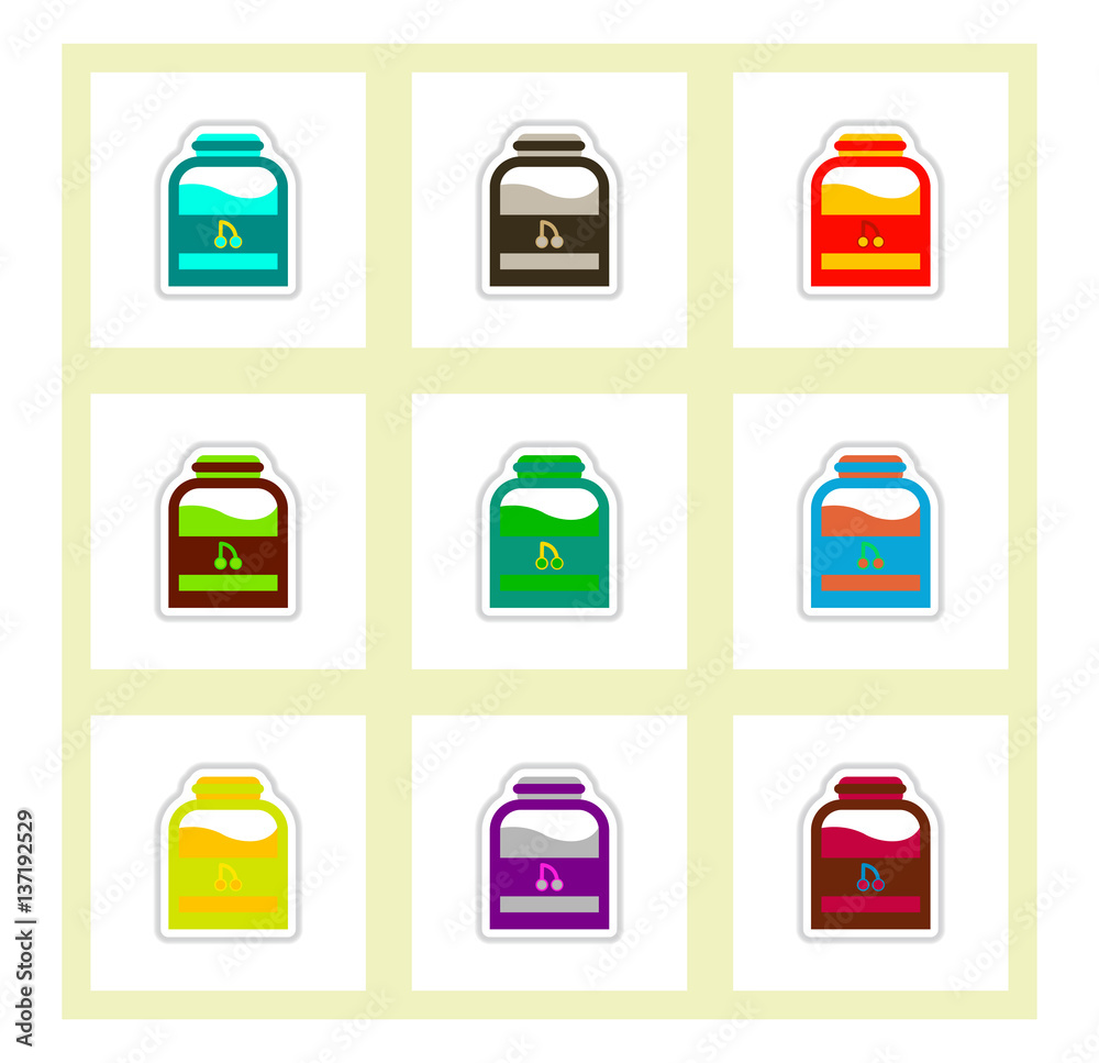 Label icon on design sticker collection candy in jar set