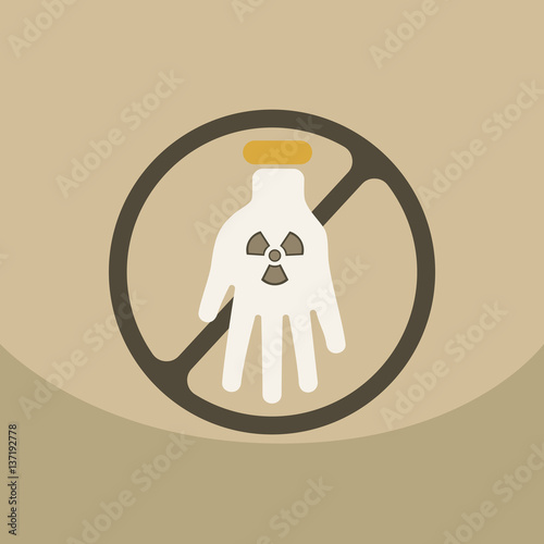 Illustration of an isolated reuse icon with a nuclear power on hand with circle No entrance!