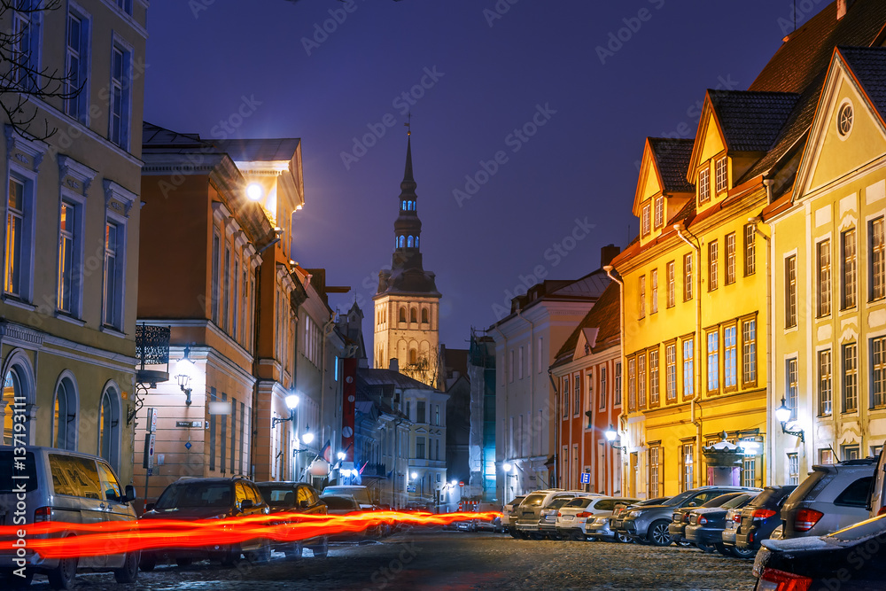 night view of the street, Tallinn