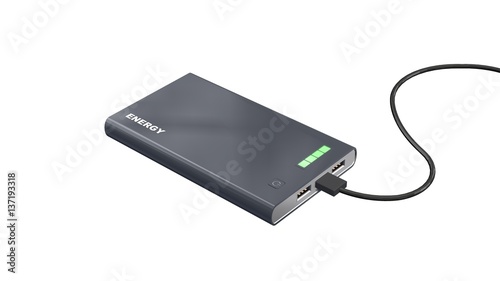 powerbank with charging cable - isolated on white background - 3D illustration photo