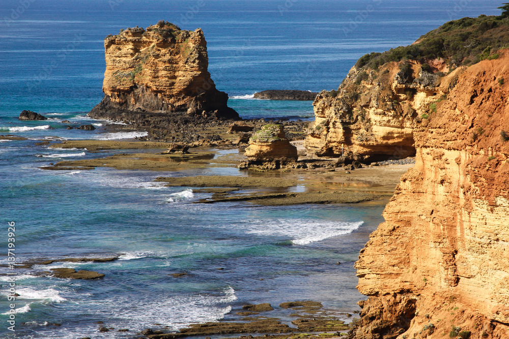 View of scenic coastline, Great Ocean Road in the afternoon, Victoria, Australia