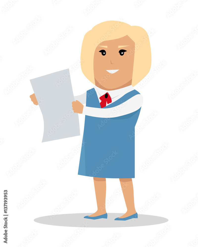 Woman Character With Paper Vector Illustration.