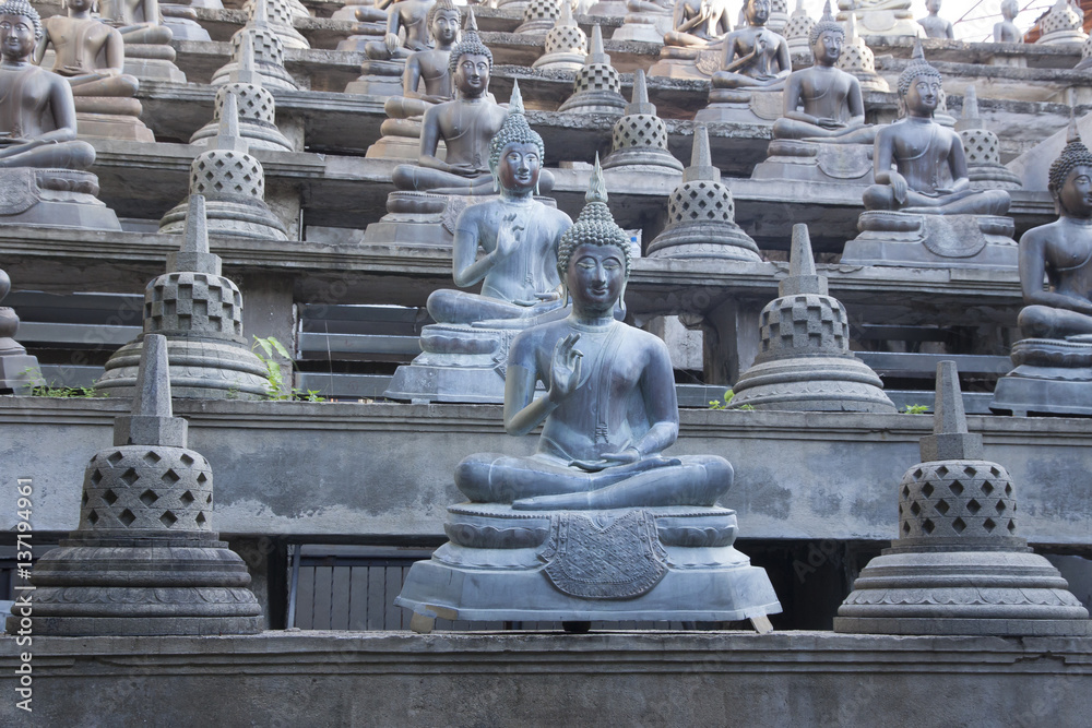 Buddhist statue in Gangaramaya Temle. Sri Lanka