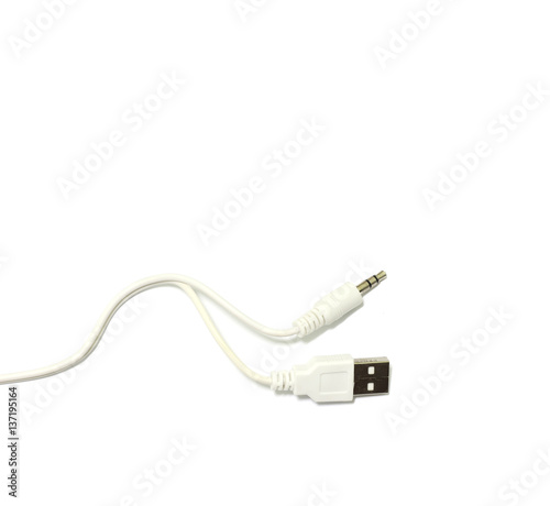 USB cable for smartphone on white background.