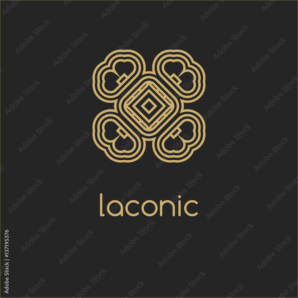 Ethnic elements of ancient civilizations. Vector logo design template and emblems in trendy linear style. Linear Gold emblem on a black background. Logo template for Cafe, Hotel, Restaurant Ethnic elements of ancient civilizations. Vector logo design template and emblems in trendy linear style. Linear Gold emblem on a black background. Logo template for Cafe, Hotel, Restaurant