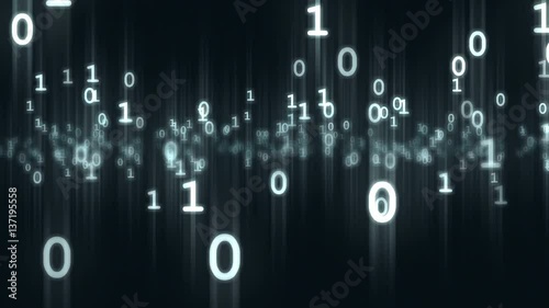 Animated computer binary bits and bytes numbers particles loop able. 3D rendering 4K