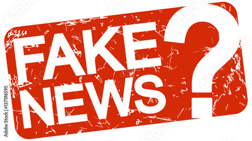 red stamp with text Fake News