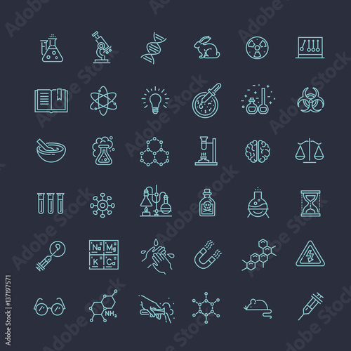 Modern thin line icons set of biochemistry research