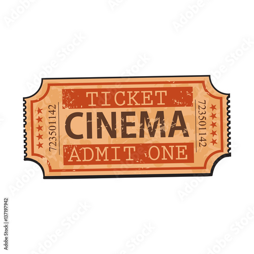 One retro style, vintage cinema, movie ticket, sketch vector illustration isolated on white background. Hand drawn cinema, movie ticket, pass, cinema object