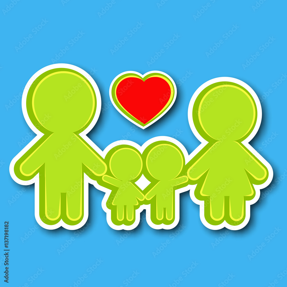 Icon family men. Family men father, mother, daughter, son with a heart in the middle. on a blue background. vector illustration. Icon family men. Family men father, mother, daughter, son with a heart in the middle. on a blue background. vector illustration.