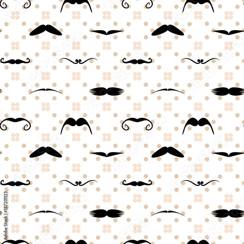 Mustache polka dot seamless pattern. Hipster endless texture. Vector illustration