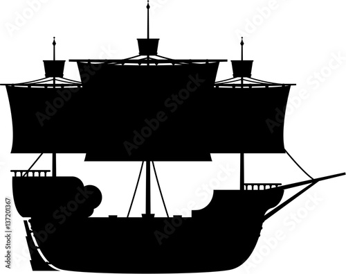 Medieval Sailing Ship in Silhouette