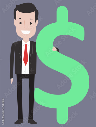 Vector Illustration of a Business Man Holding a Dollar Sign