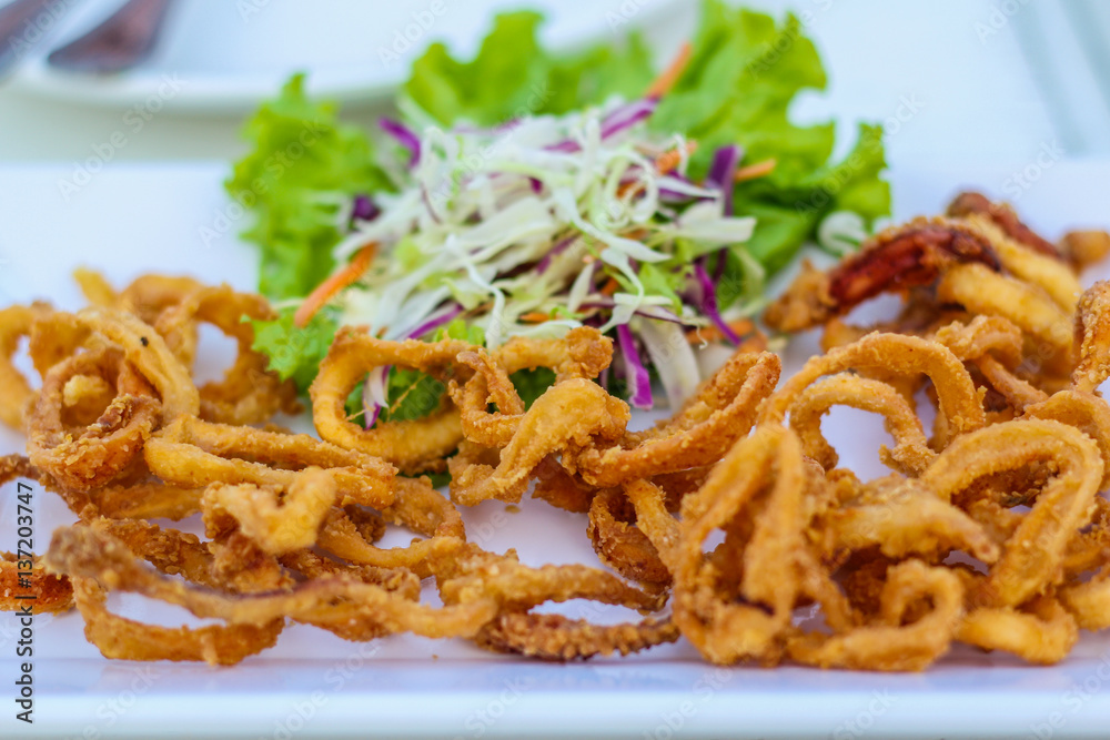 Deep Fried Dried Squid, popular yummy seafood in Thailand. Deep Fried Dried Squid, popular yummy seafood in Thailand.