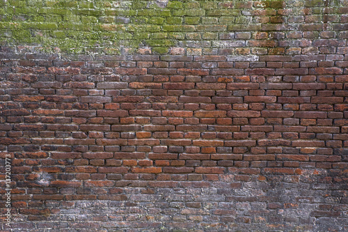Old brown and green brick wall as background