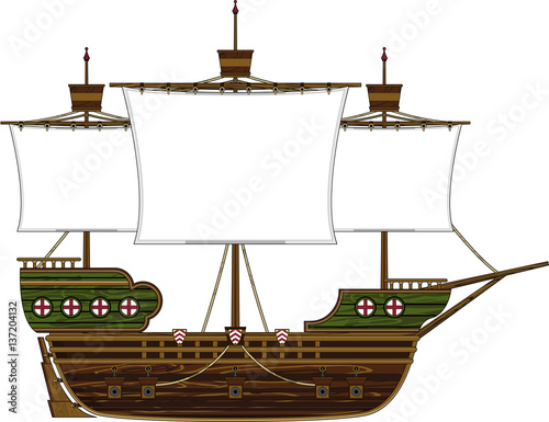 Cartoon Medieval Style Sailing Ship