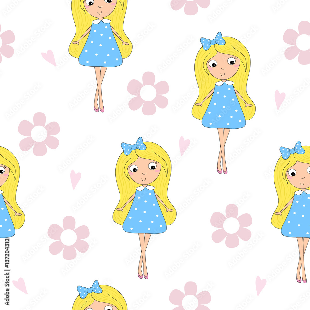 cartoon positive seamless pattern with cute girls cartoon positive seamless pattern with cute girls