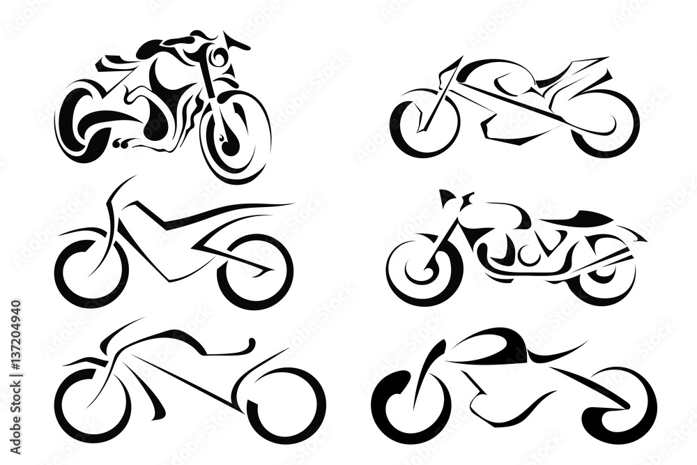 Fototapeta premium Set of vector motorcycles on a white background. Abstract motorbike silhouette. Stock vector illustration
