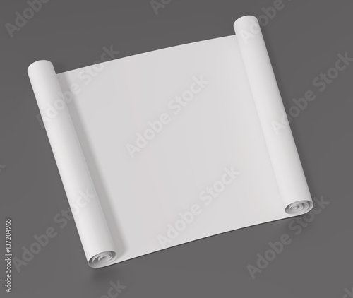 White roll of paper on a gray surface. 3D illustration