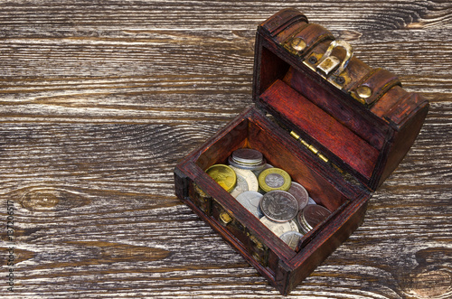 treasure chest with coins, rare finds.