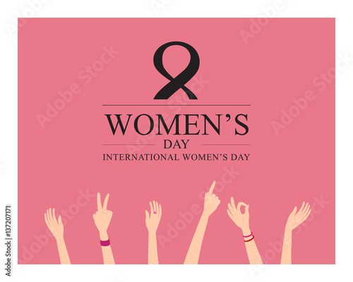 Happy International Women's Day on March 8th design background. Illustration of woman's hands show up. EPS10 vector.