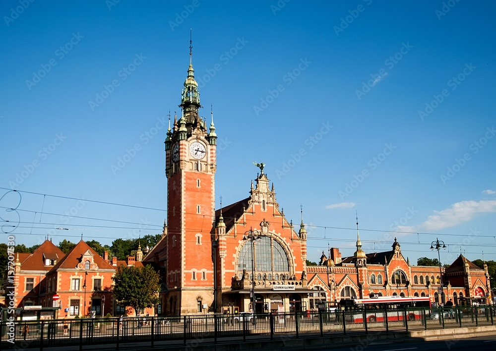 Historic railway station in Gdansk, Poland. 