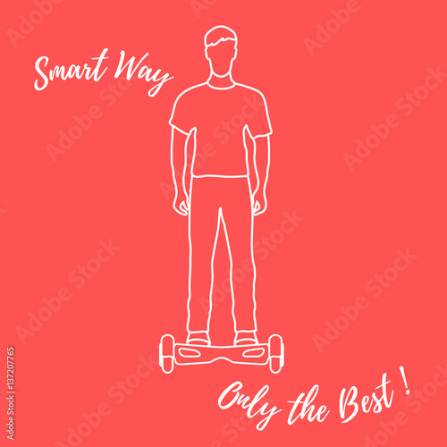 Stylized icon of modern young man standing on gyroscooter.