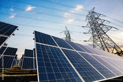 Solar panels with power line background