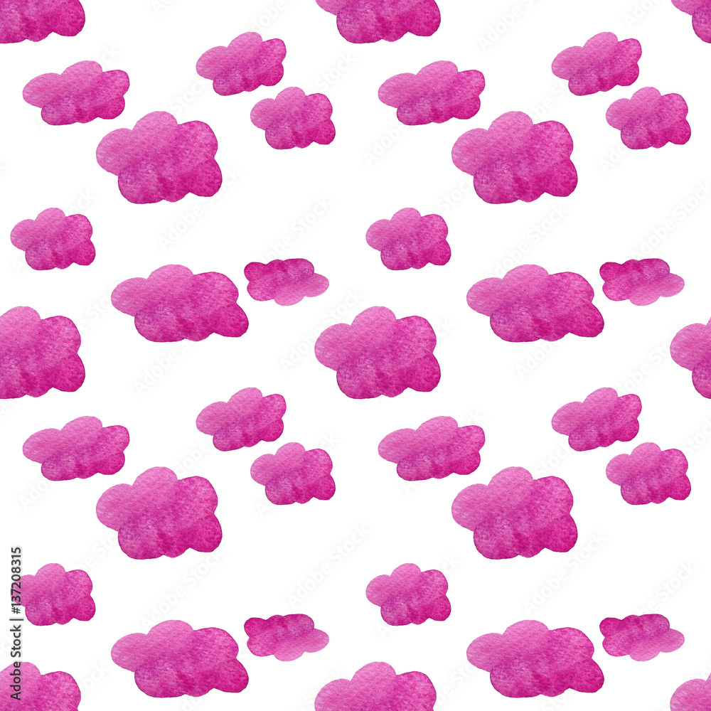 Pink watercolor clouds background. Hand painted clouds isolated on white. Pink watercolor clouds background. Hand painted clouds isolated on white.